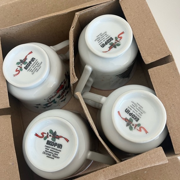 Kopin “Christmas Pleasure” tea cups dishes vintage 90s holiday set of 6 - Picture 2 of 8